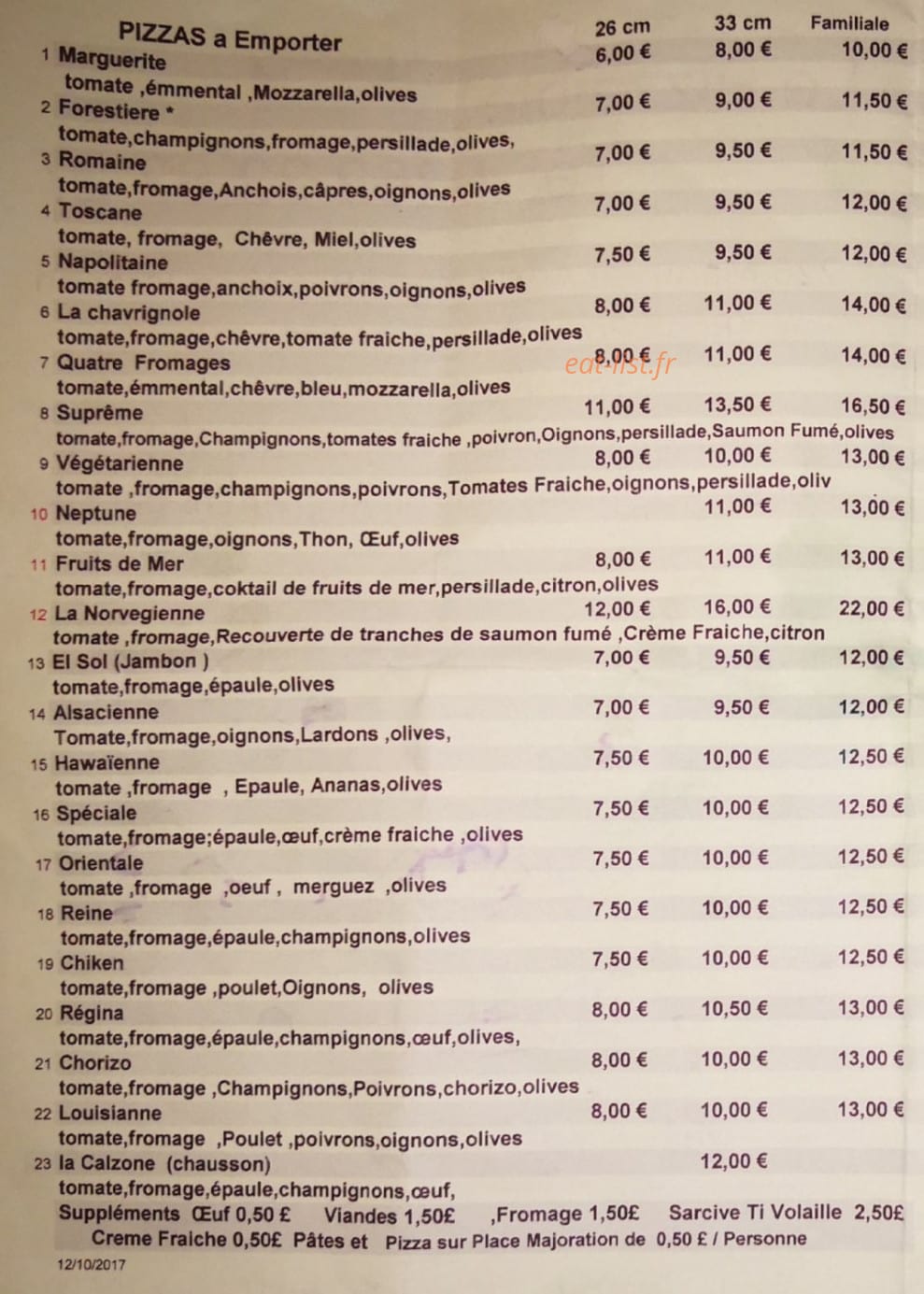 Le Pizzaiole — carte page 1