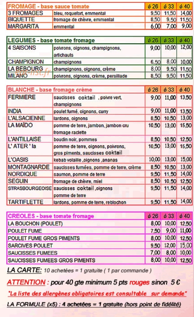 Pizza aterla — carte page 2