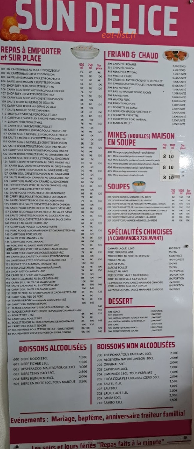 Sun délices — carte page 1