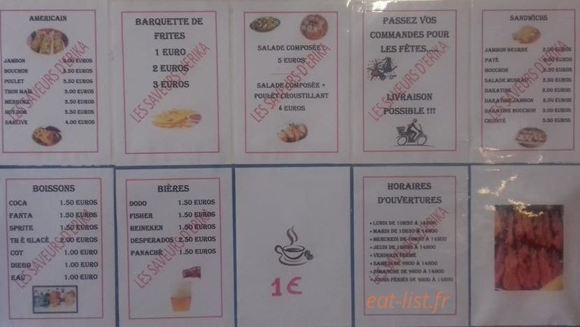 Les Saveurs D'Erika — carte page 1
