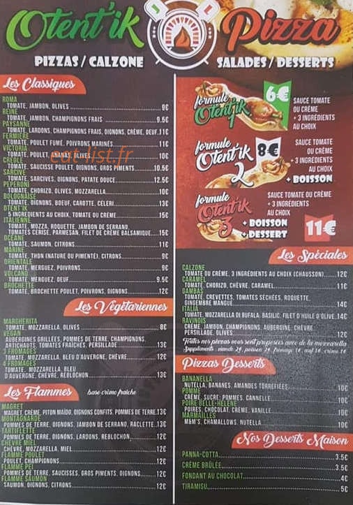Otent'ik Pizza — carte page 1