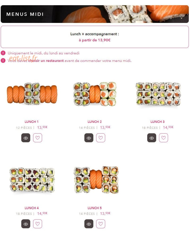 Lady Sushi — carte page 1