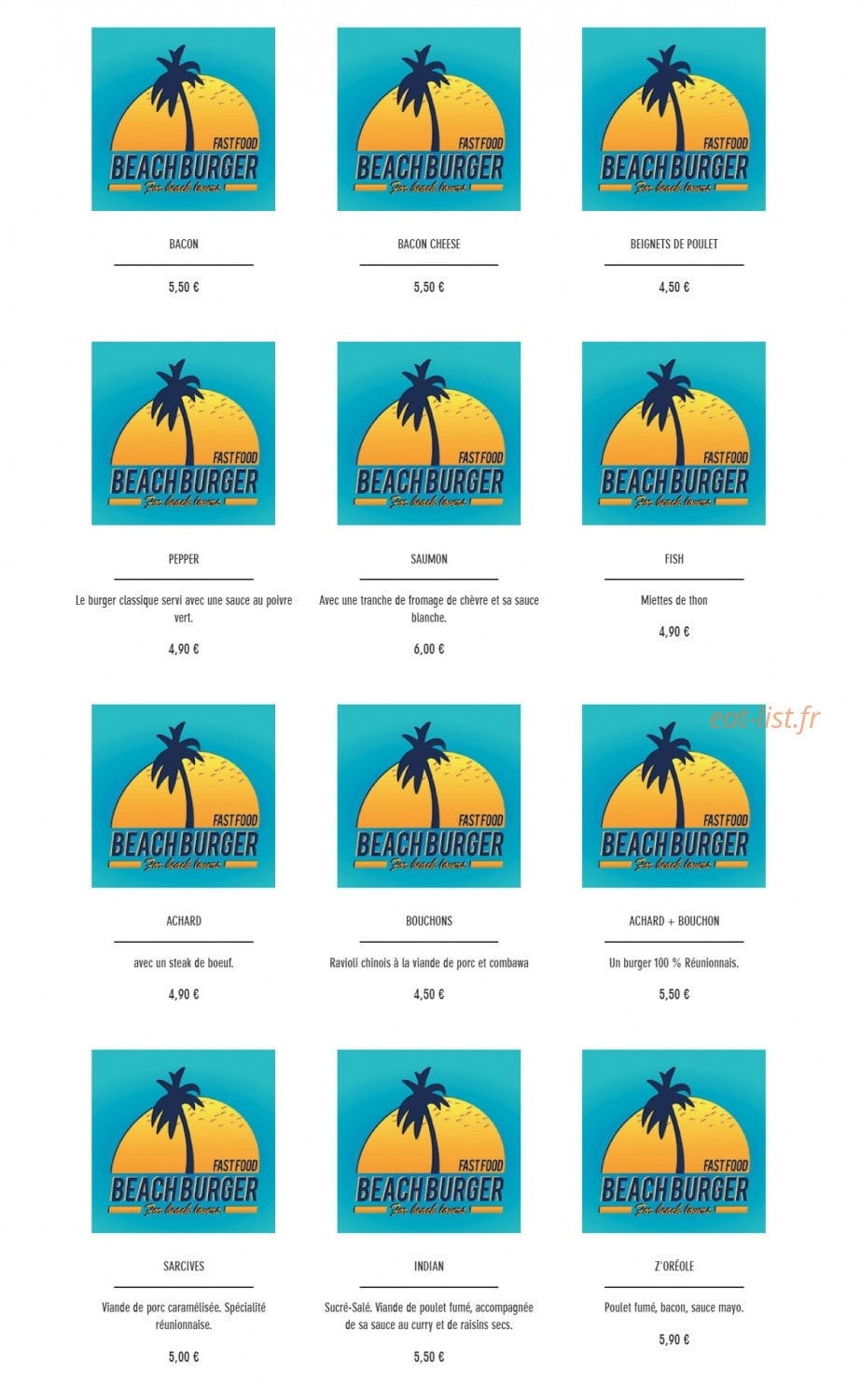 Beach Burger — carte page 2