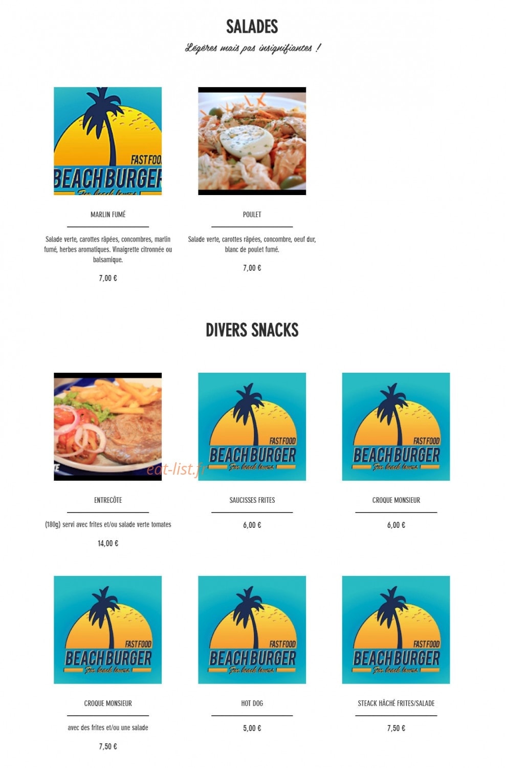 Beach Burger — carte page 4