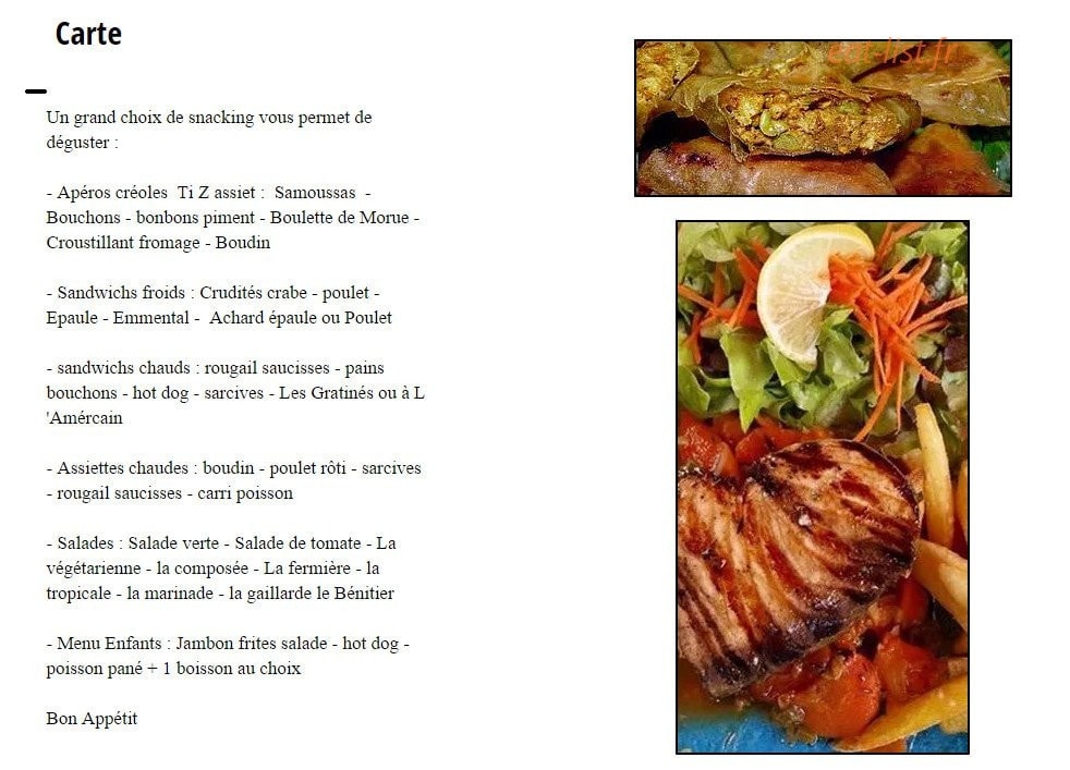 Le Bénitier Plage — carte page 1