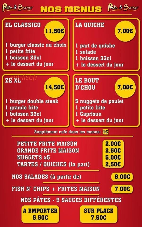 Pasta & Burger — carte page 3
