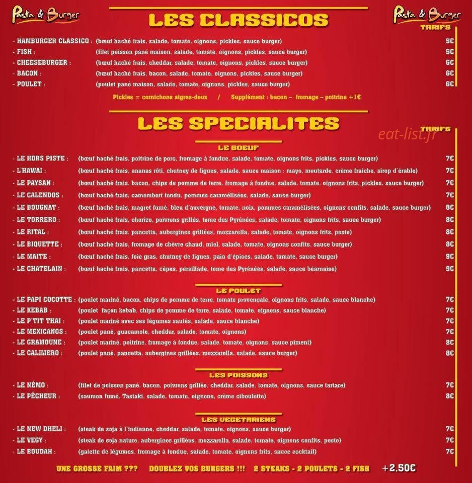 Pasta & Burger — carte page 2