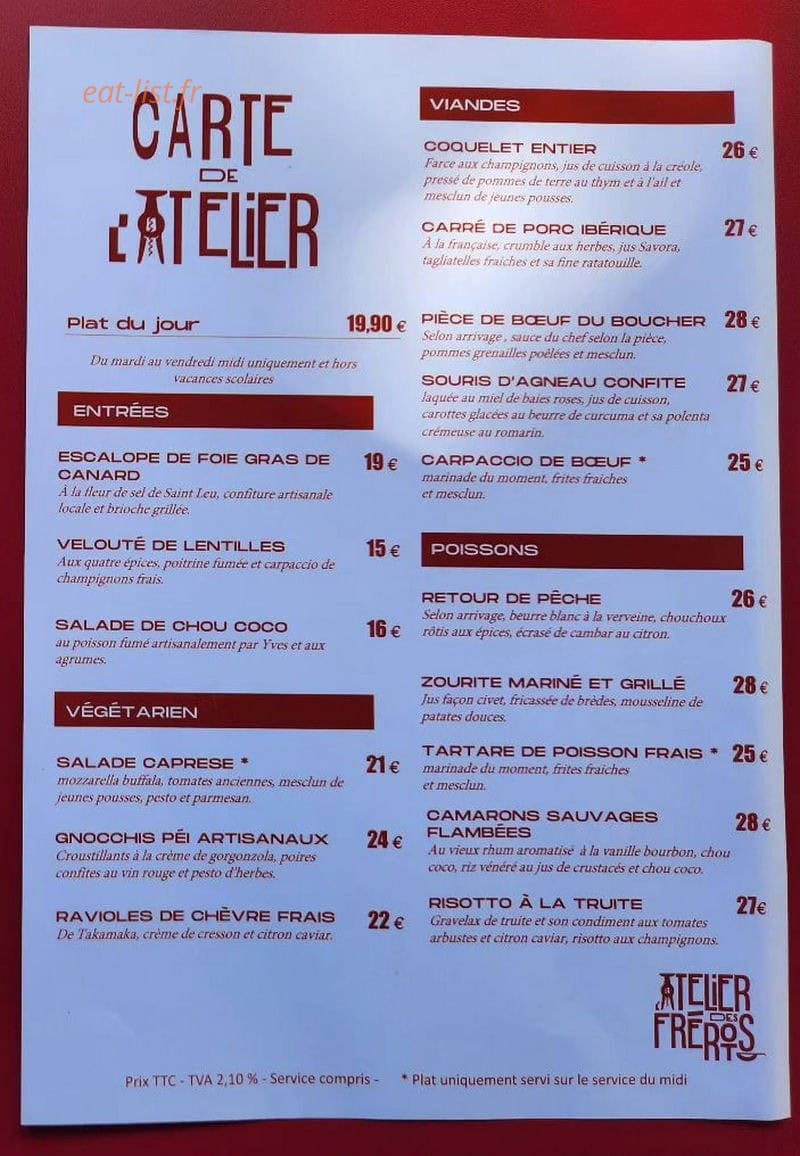 L'Atelier Des Frérots — carte page 1