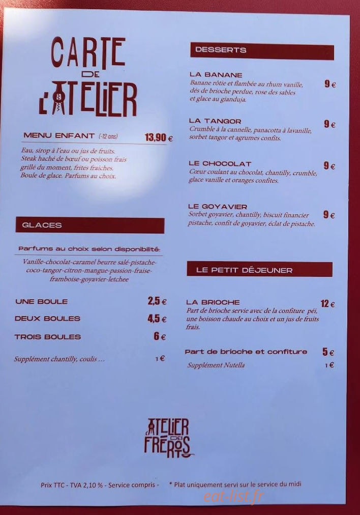 L'Atelier Des Frérots — carte page 2