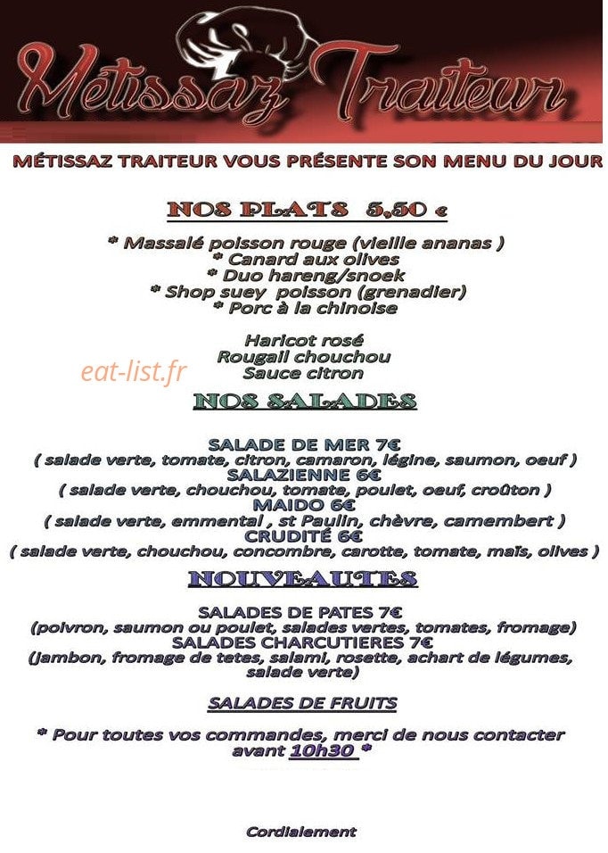 Métissaz Traiteur — carte page 1