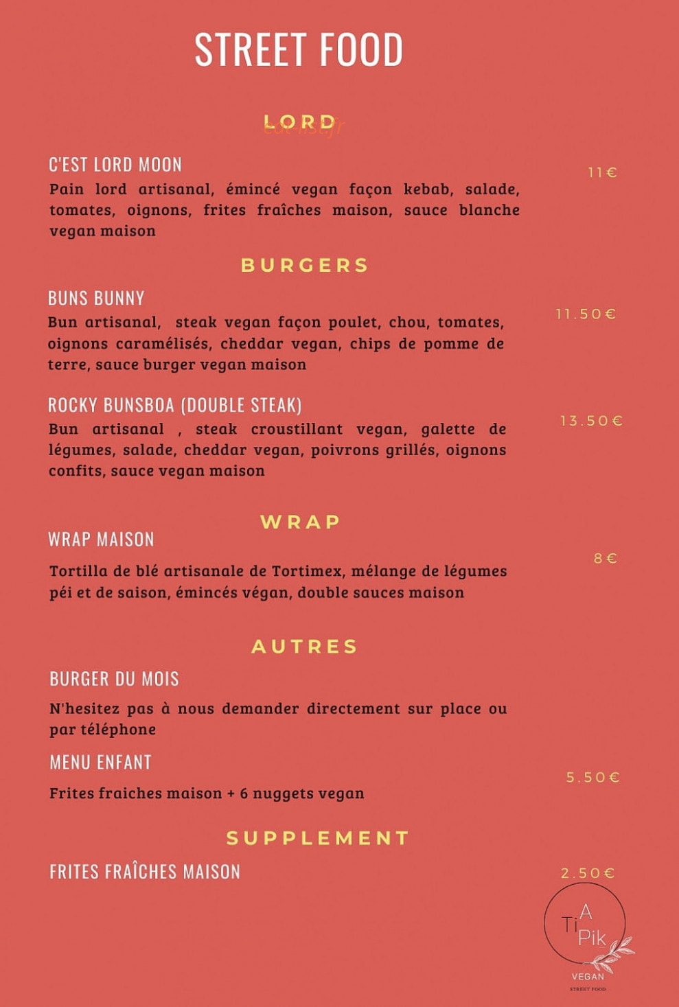Atipik Street Food — carte page 2