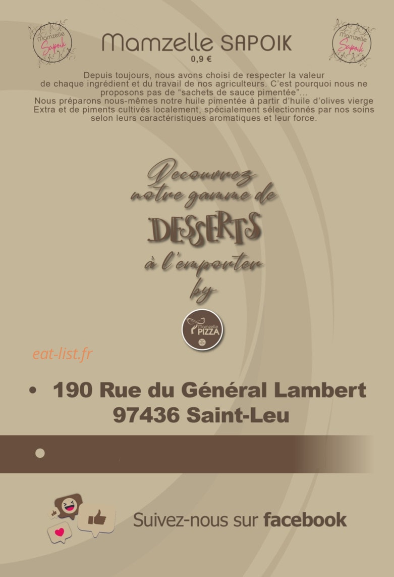 MamˋZelle pizza — carte page 1