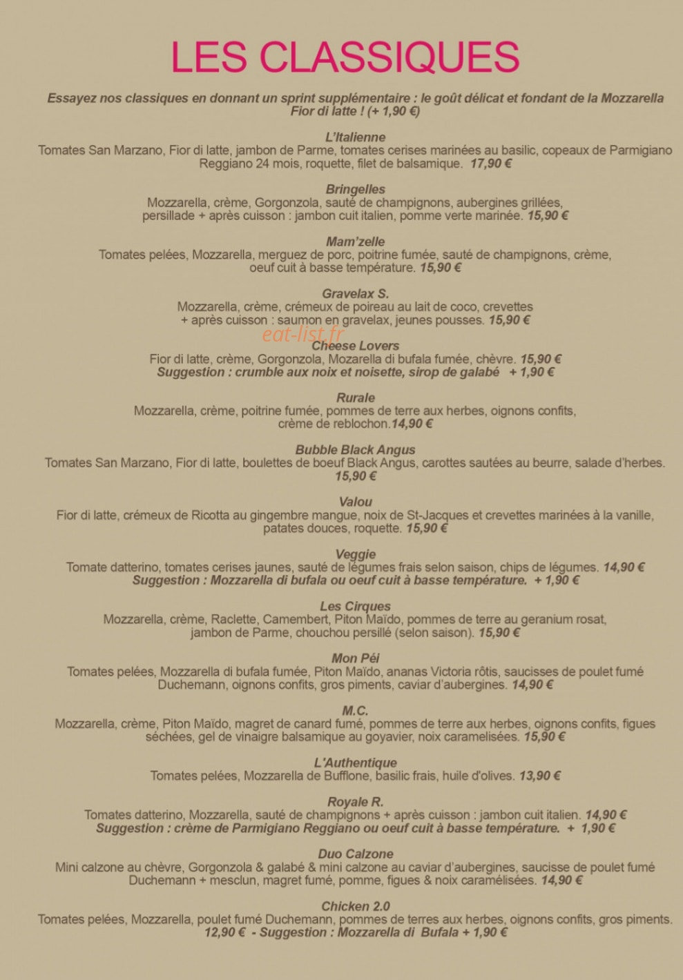 MamˋZelle pizza — carte page 2