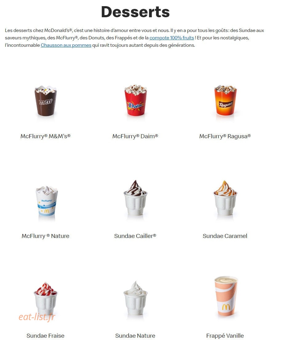 Mc Donald's — carte page 18