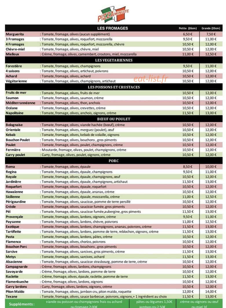 Pizza Minute — carte page 1