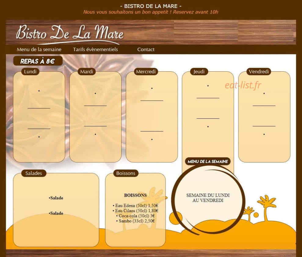 Bistro De La Mare — carte page 2