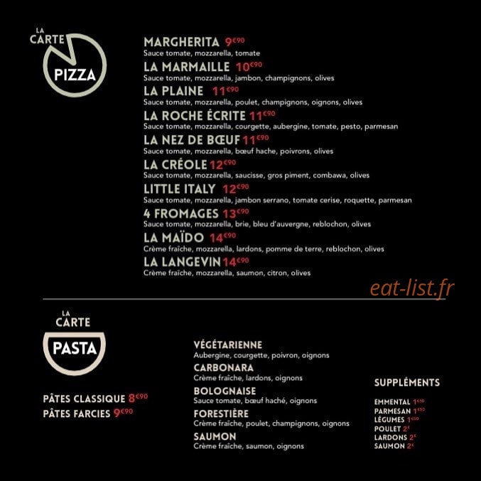 Kaz à pizza — carte page 1