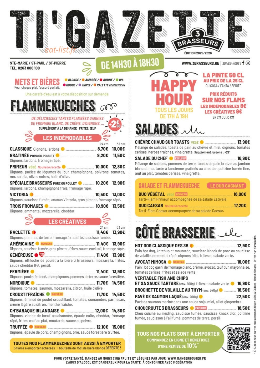 Carte et menu de Les 3 Brasseurs à Sainte Marie — Ti gazatte