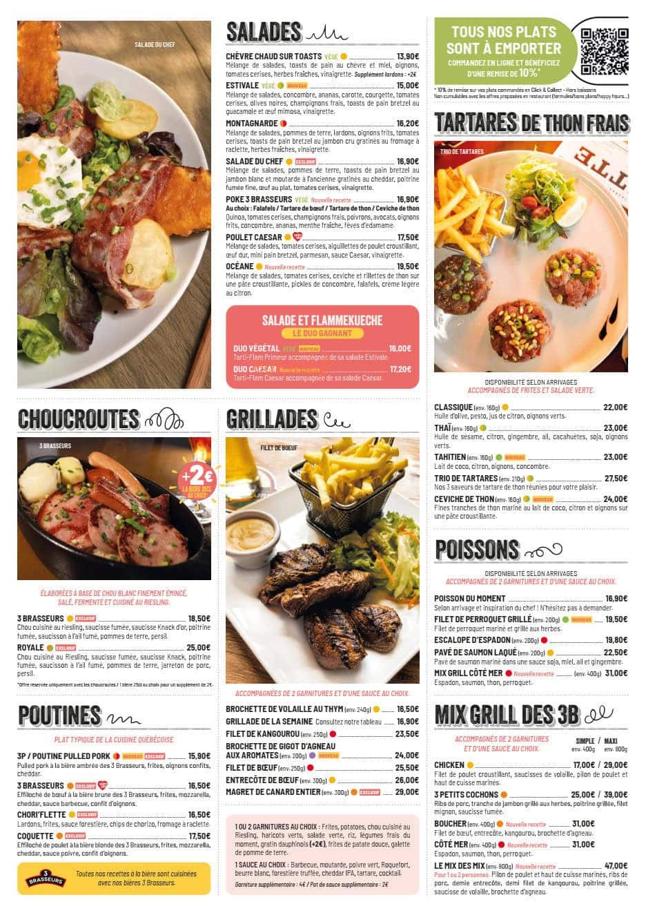 Carte et menu de Les 3 Brasseurs à Sainte Marie — A la carte