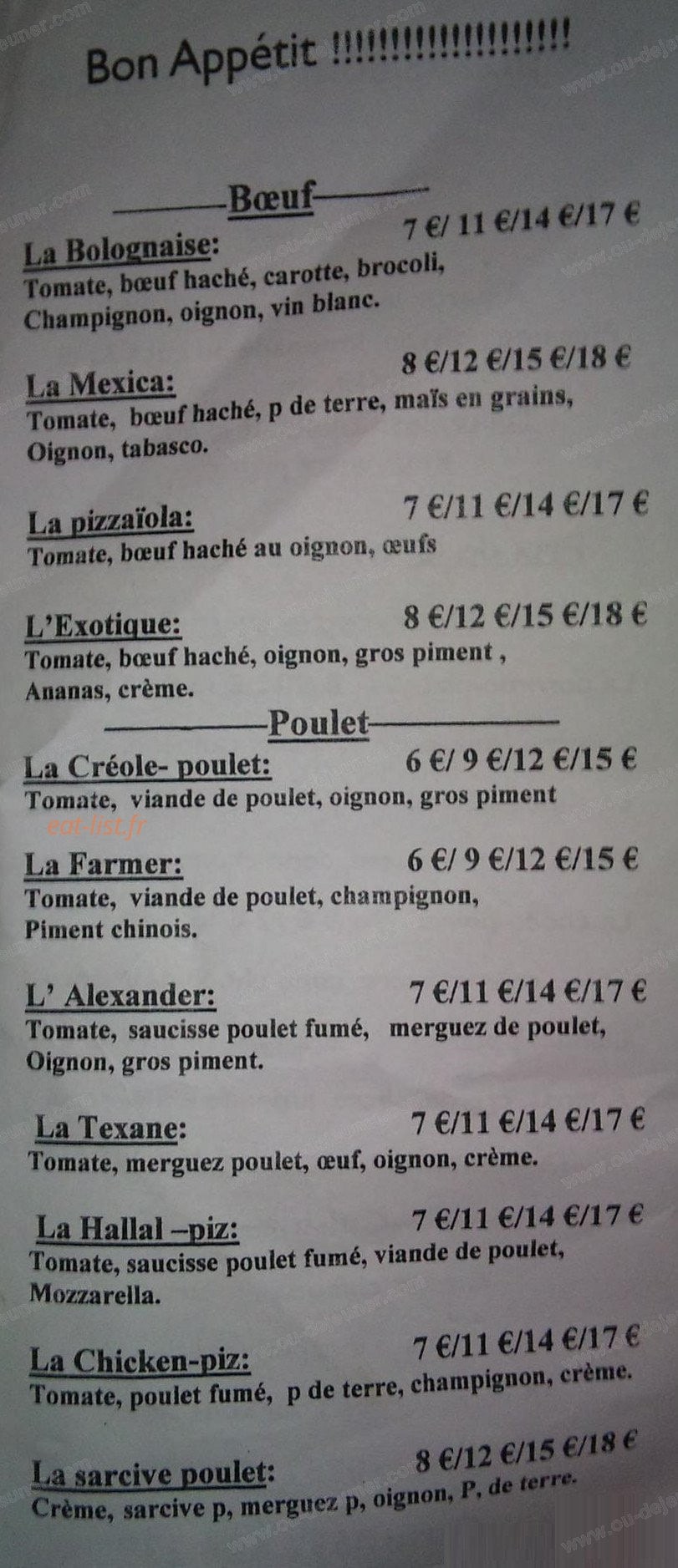 Micro traiteur pizza — carte page 1