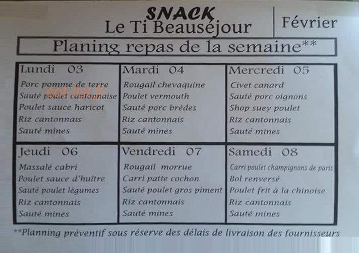 Snack Le Ti Beauséjour — carte page 1