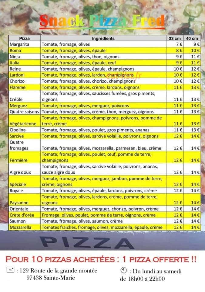 Snack Pizza Fred — carte page 1