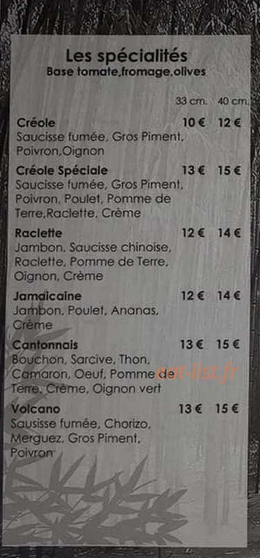 Pizzeria Les Bambous — carte page 3