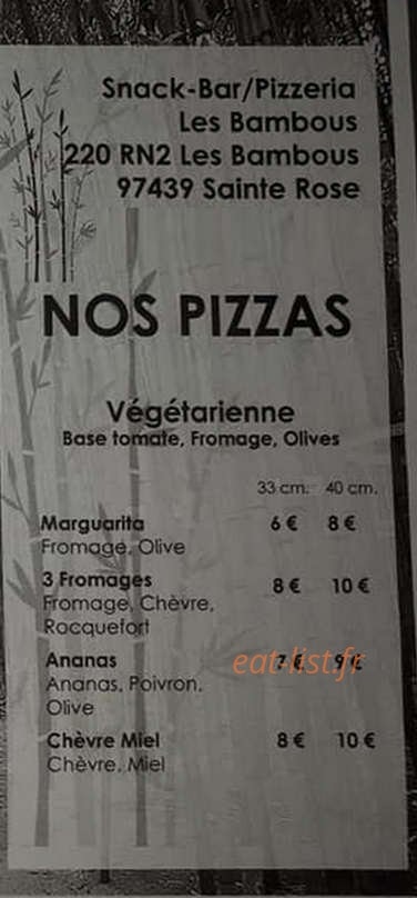 Pizzeria Les Bambous — carte page 1