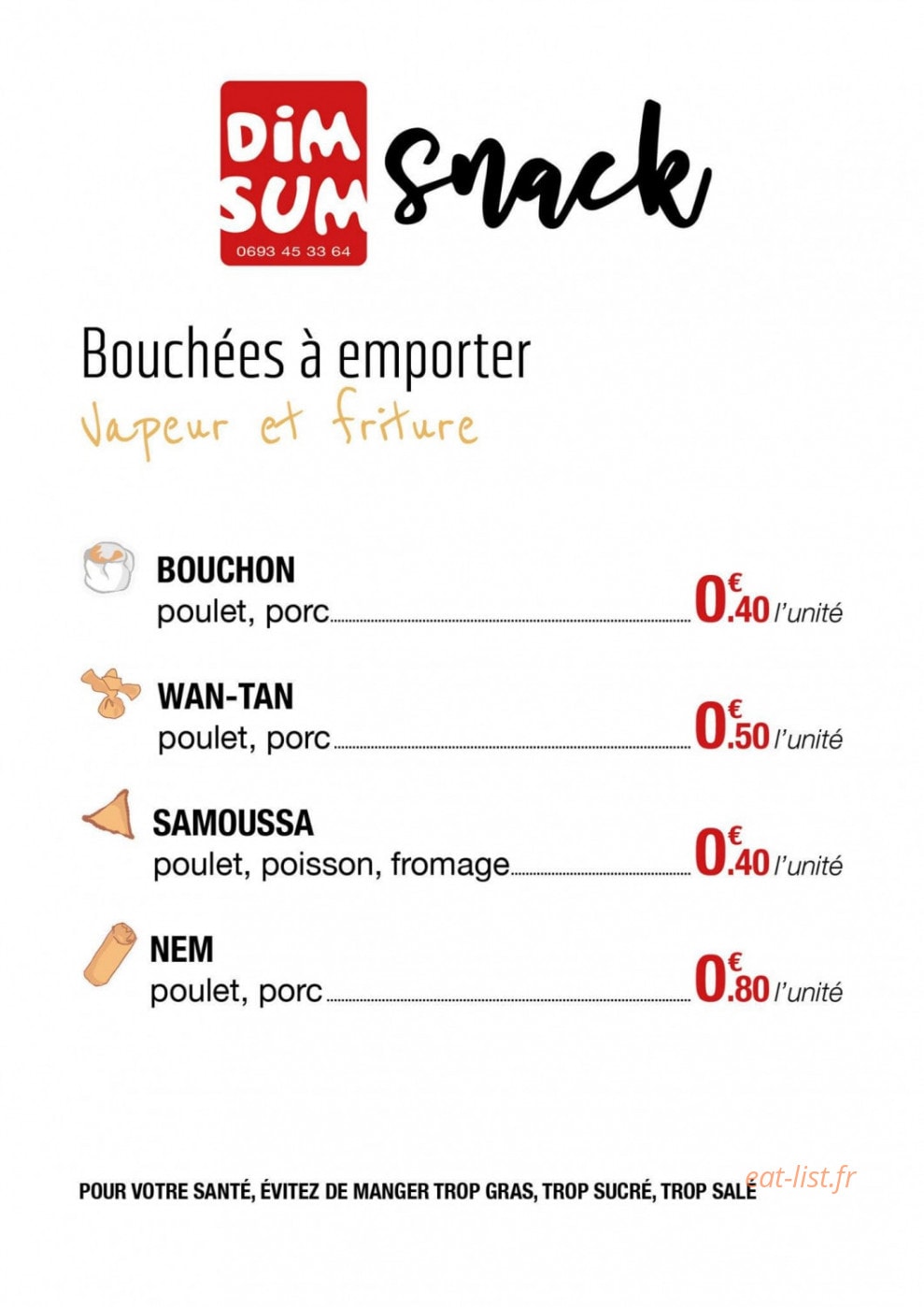 Dim Sum snack — carte page 1