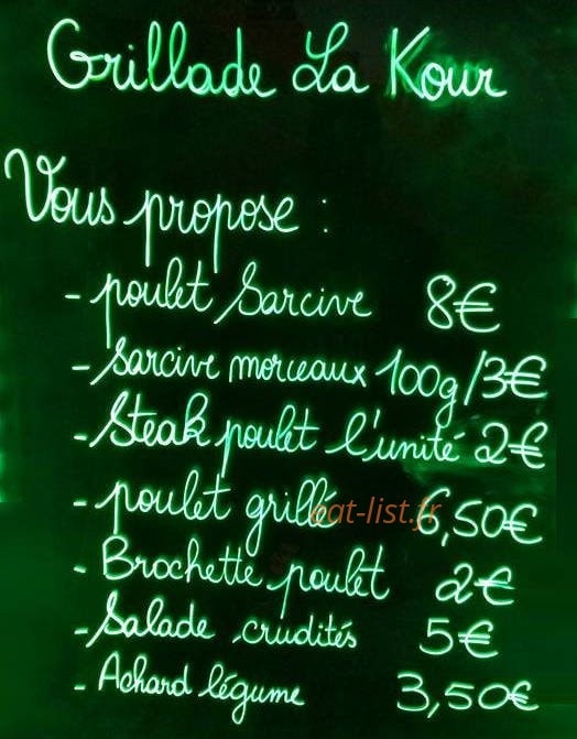 Grillade La Kour — carte page 1
