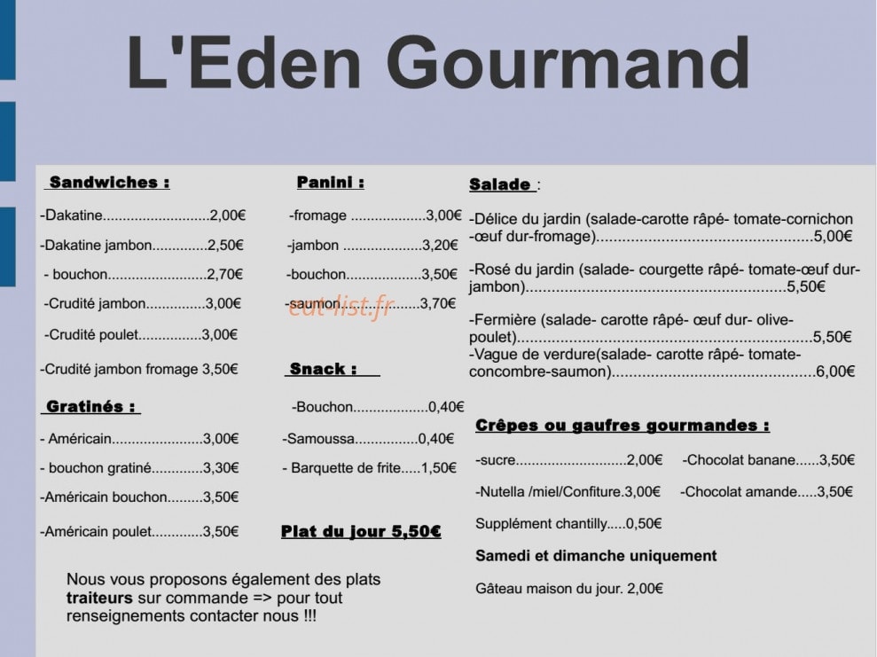 L'Eden gourmand — carte page 1