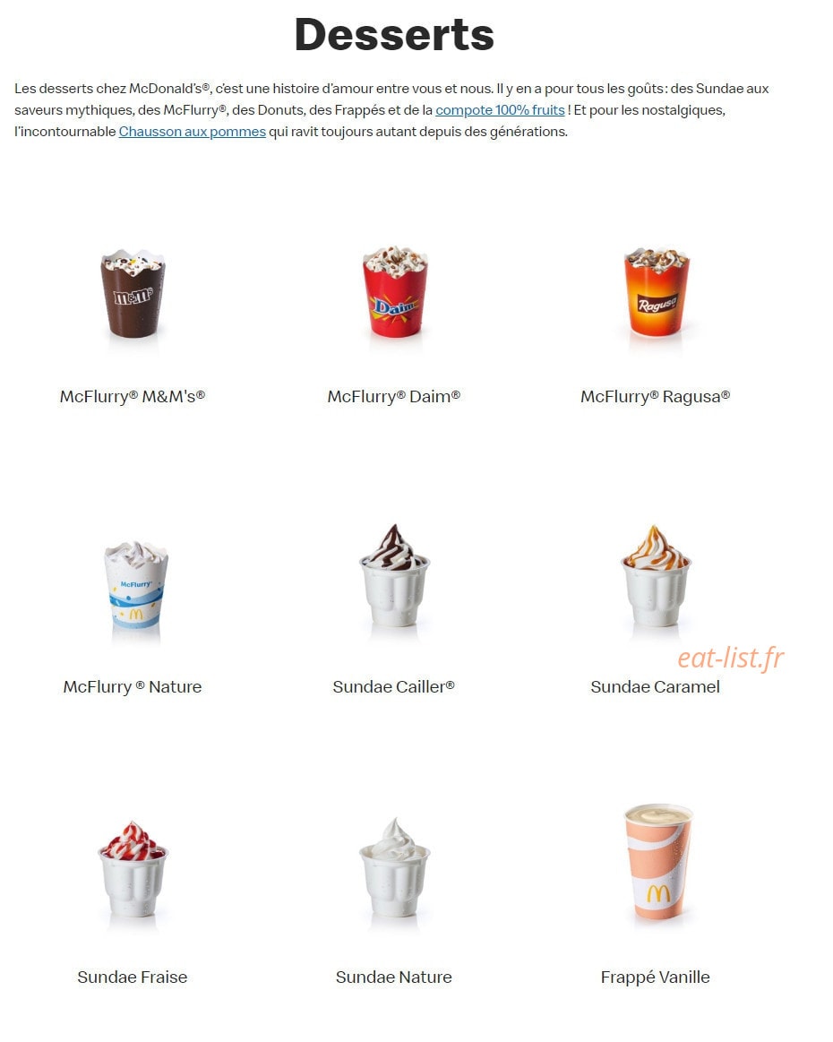 Mc Donald's — carte page 18