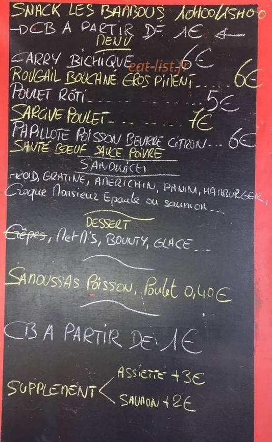 Snack bar les bambous — carte page 1
