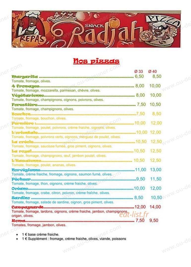 Snack Radjah — carte page 1