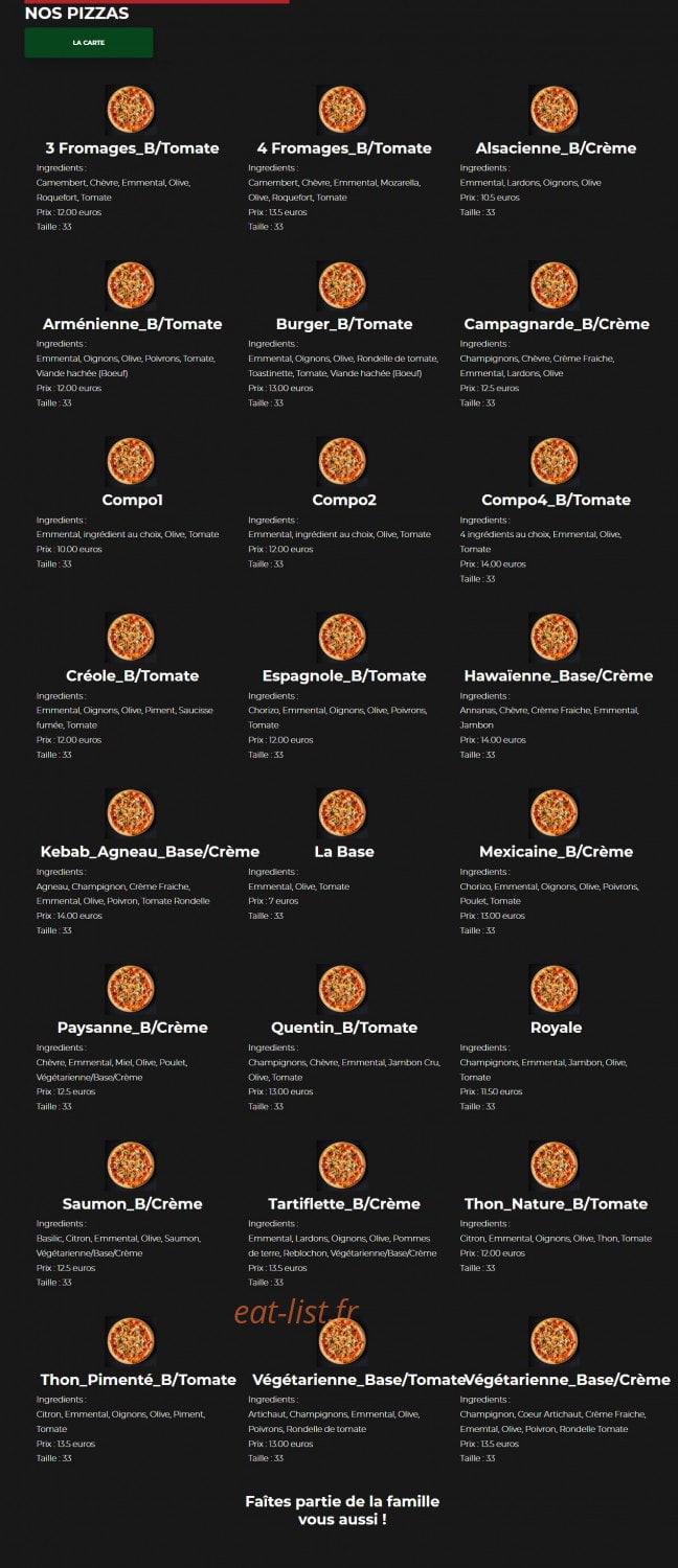 La Kaz à Pizza Grill — carte page 1