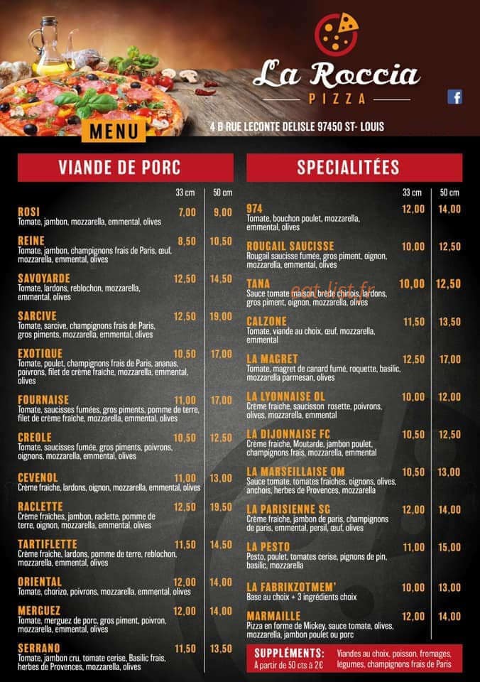 La Roccia pizza — carte page 2