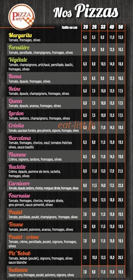 Pizza Party — carte page 1