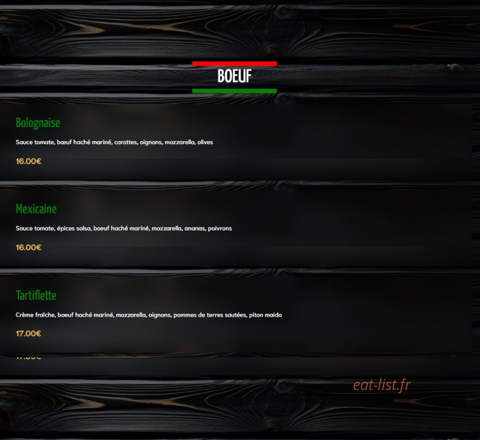 Atelier Pizza — carte page 2