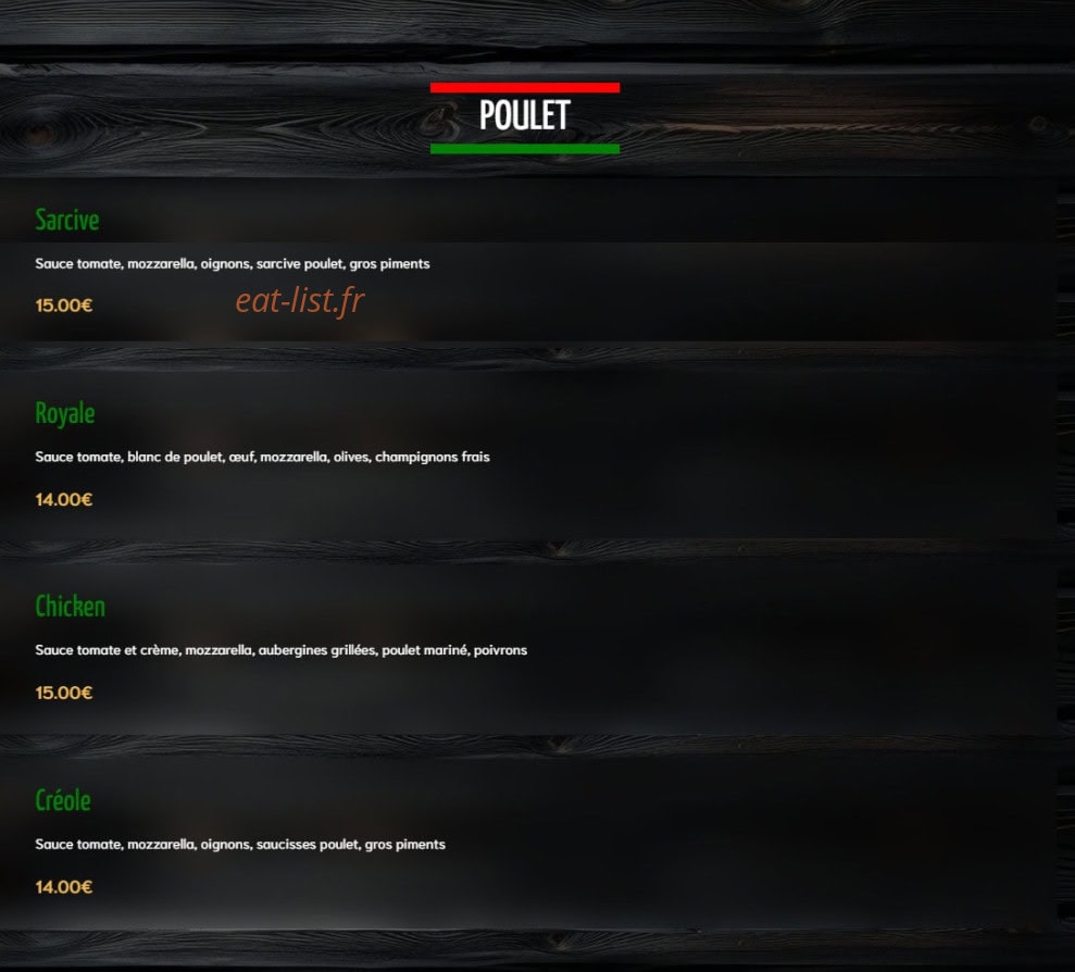 Atelier Pizza — carte page 1