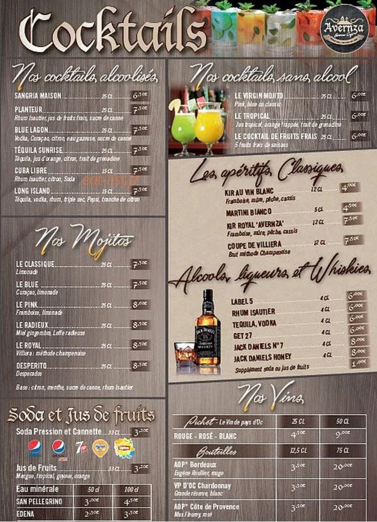 Avernza café — carte page 2