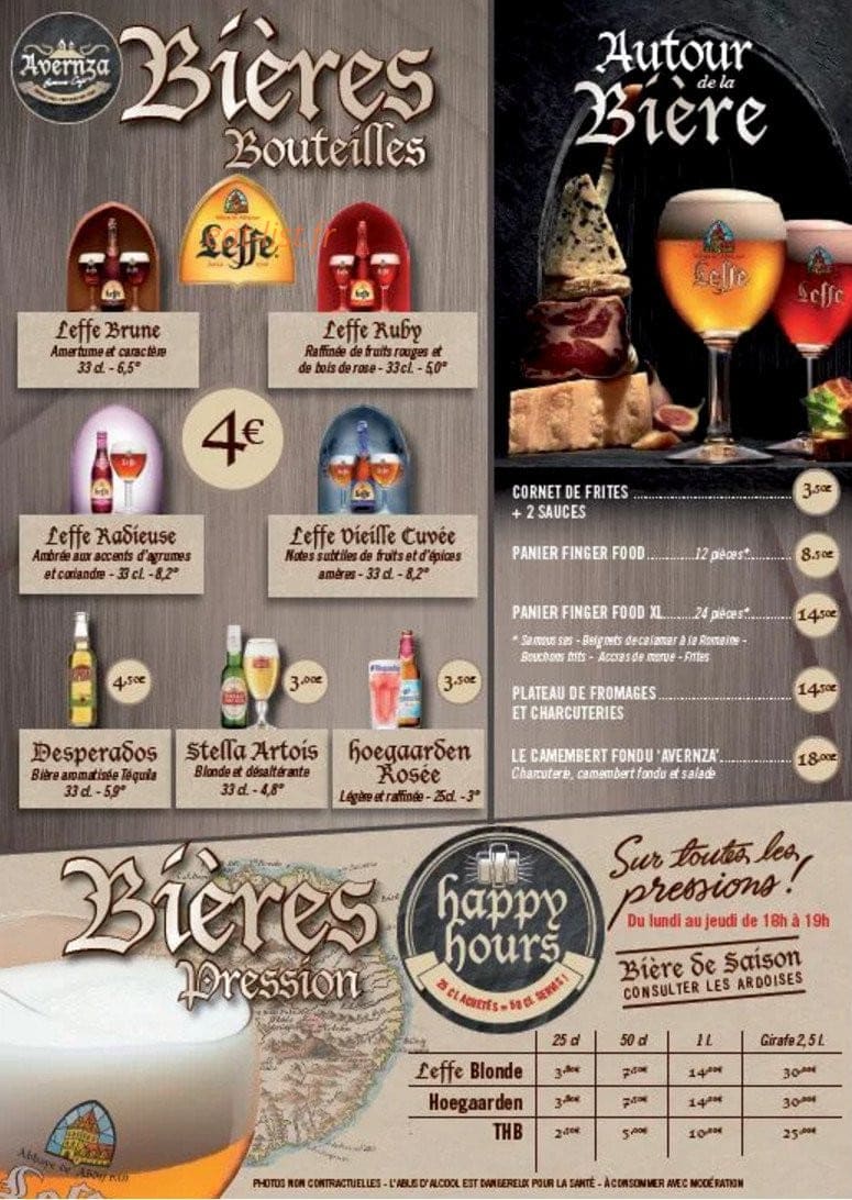 Avernza café — carte page 1