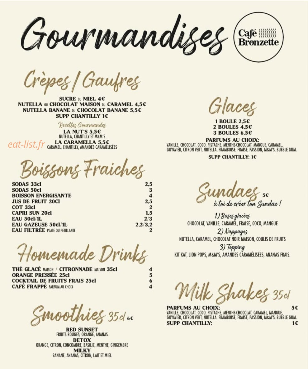Café Bronzette — carte page 3