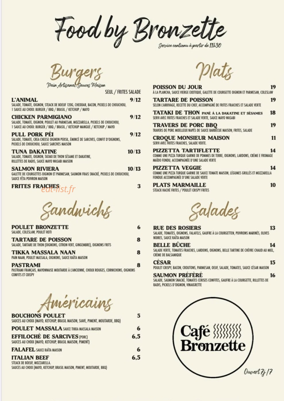 Café Bronzette — carte page 2