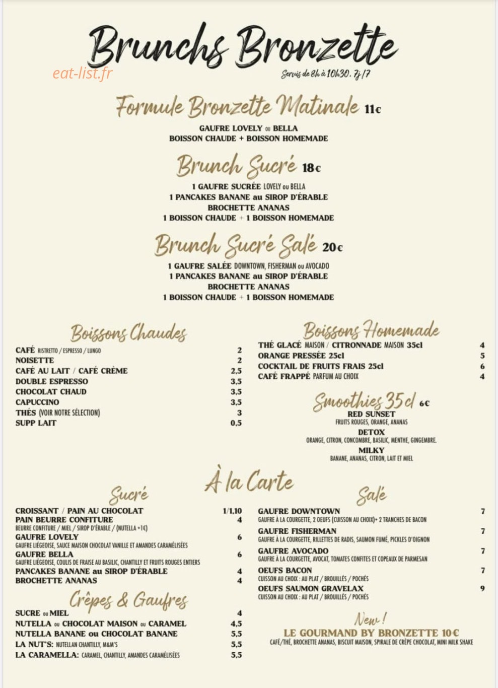 Café Bronzette — carte page 1