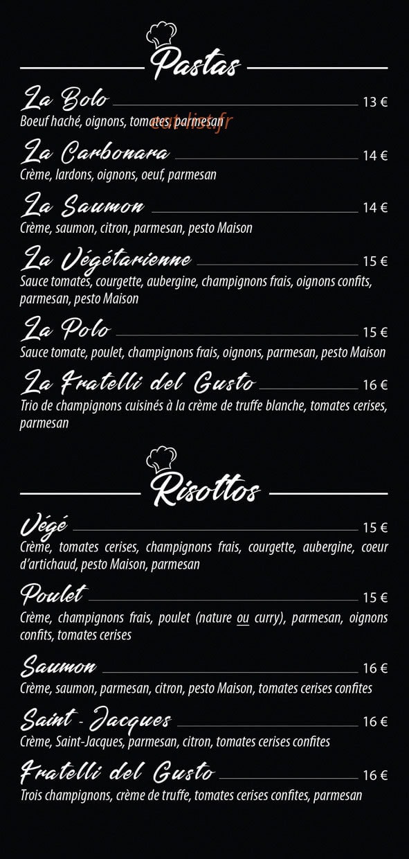 Carte et menu de Chez Mama i Fratelli del Gusto à Saint Paul — Les pastas, risottos