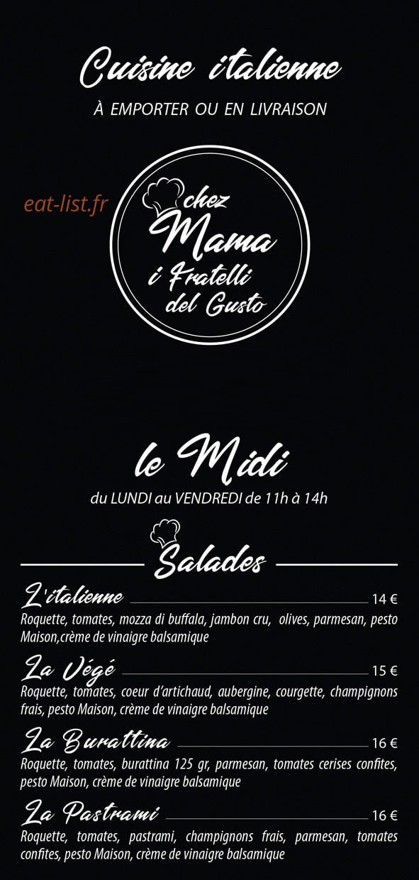 Carte et menu de Chez Mama i Fratelli del Gusto à Saint Paul — Les salades