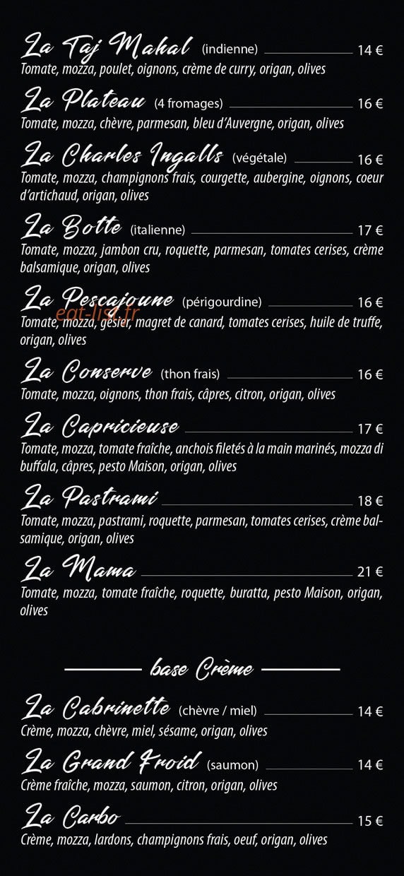 Carte et menu de Chez Mama i Fratelli del Gusto à Saint Paul — Les pizzas (suite)