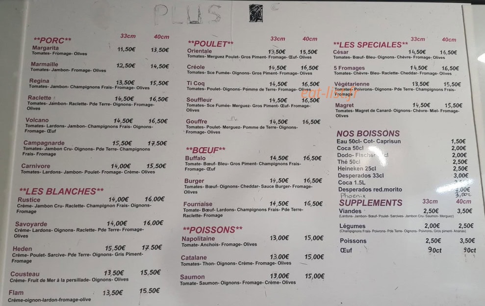 Heden pizza — carte page 1