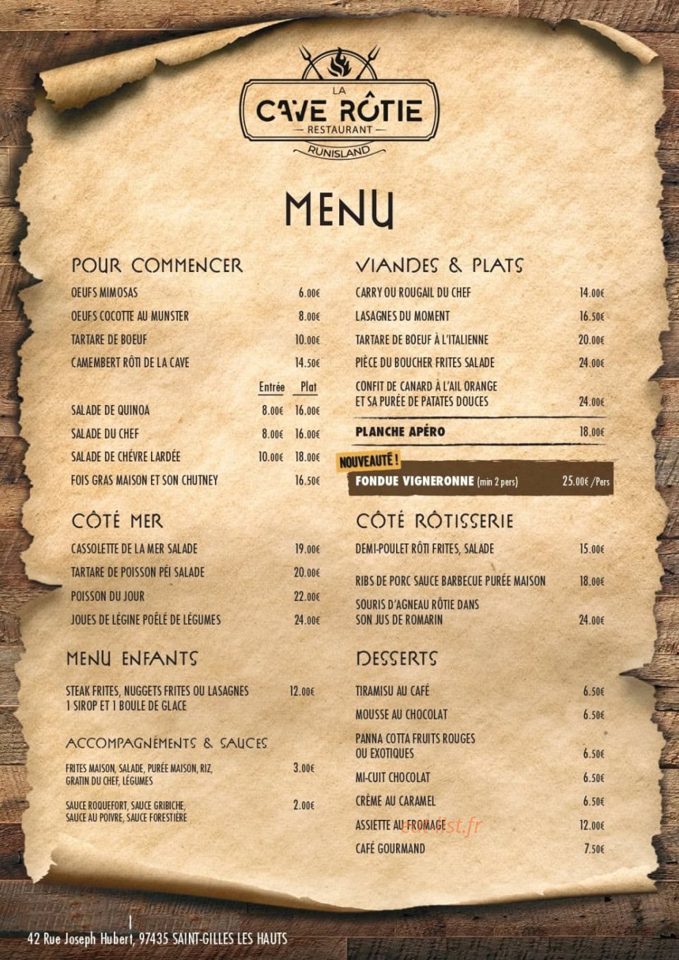 La Cave Rôtie — carte page 1
