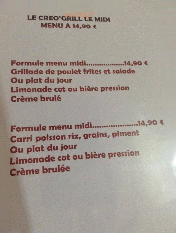Le Creo'Grill — carte page 1